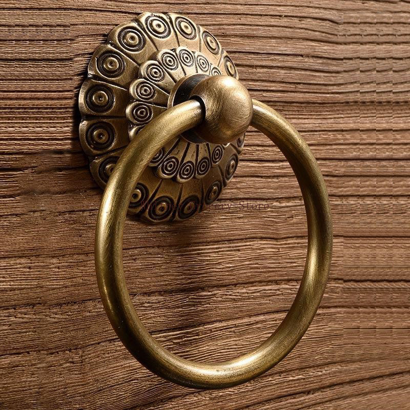Cabinet Knob Round - Small Vintage Door Ring Knocker Brass
