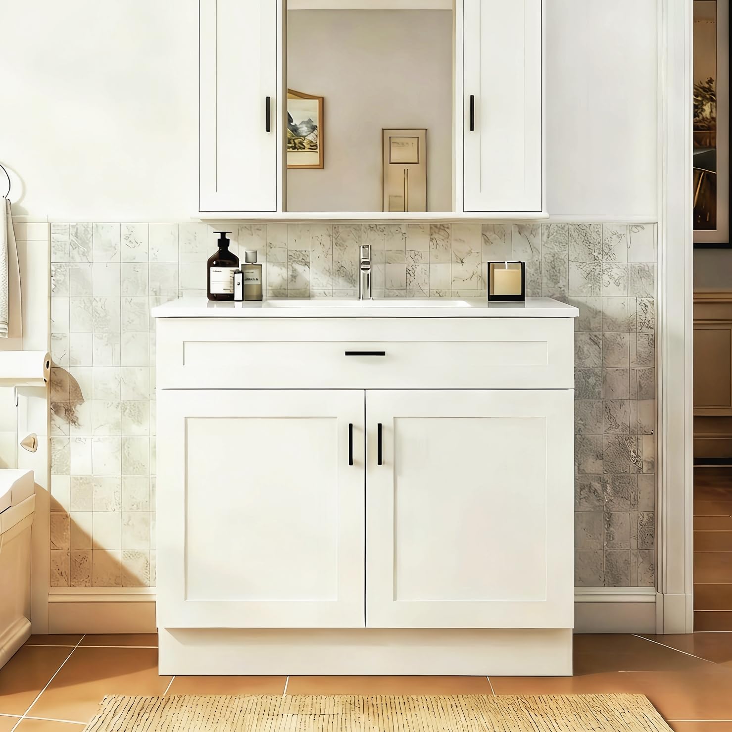 Soft Close Hinge - 36 Inch Bathroom Vanity with Sink,