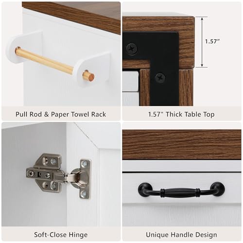 White Rolling Kitchen Island W - Soft Close Hinge ulasan dan harga