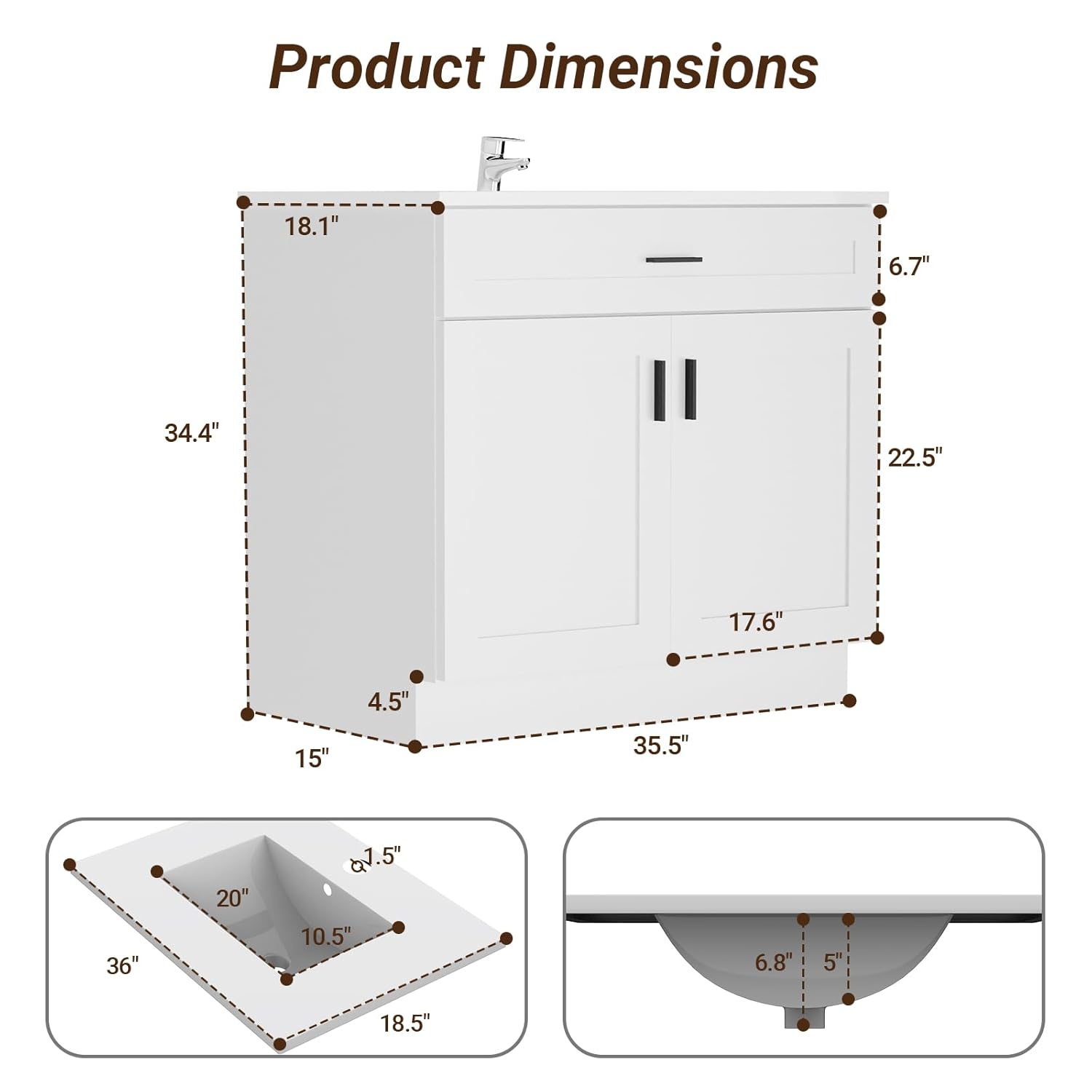 36 Inch Bathroom Vanity with S - Soft Close Hinge ulasan dan harga